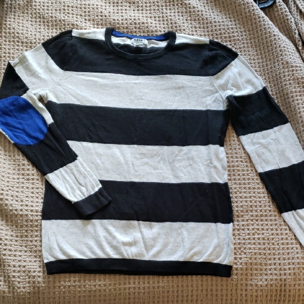 Men's Black and White Striped Sweater